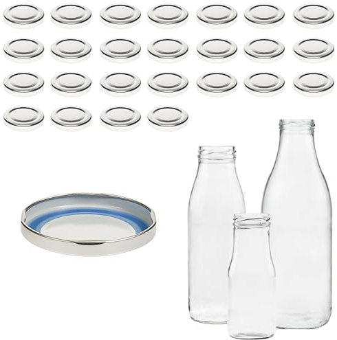 mikken Blueseal Lot de 25 couvercles pour bouteilles en verre TO48/5 cm – Sans BPA/PVC – Couvercle de rechange Twist-Off pour bouteilles de lait et de jus – Argenté