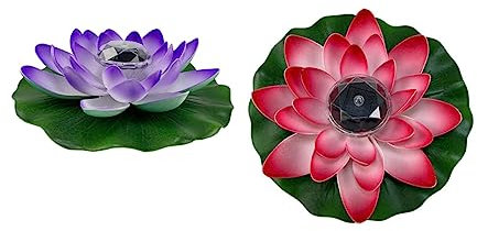 Abaodam 2 Ensembles Lampe Solaire Lotus Lampes Solaires D'Extérieur Fleurs Eau Flottante Fleurs Nénuphar Flottant Petit Nénuphar Flottant Lampe Solaire De Fête 2 pièces * 2