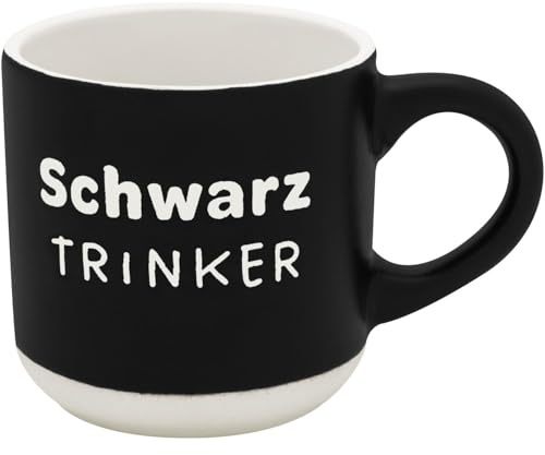GRUSS & CO Espressotasse mit Gravur Schwarztrinker | Mini-Tasse aus Steinzeug, 10 cl, Tässchen mit Geschenk-Banderole | Geschenk Freunde, Geburtstag | 74653