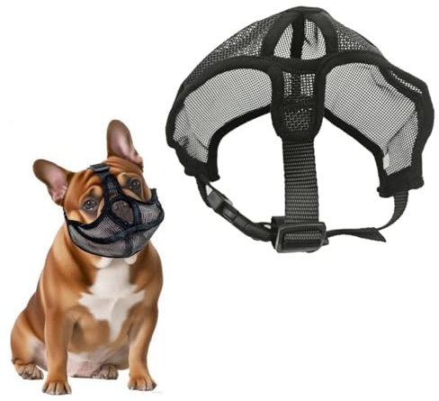 Französische Bulldogge Maulkorb, Maske für Hunde mit Kurzer Schnauze， Maulkorb für Kurze Schnauze Hund, Hundemaulkorb mit einstellbare Atmung Mesh, Anti Biting Kauen Bellen, Schwarz