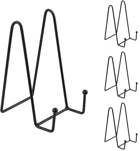 Atliberswo 4 Porta piatti,cavalletti per tavolo, porta libri, 6 pollici, adatto per cornici, piatti, libri e foto, supporto in metallo altezza 15,5 cm (nero)