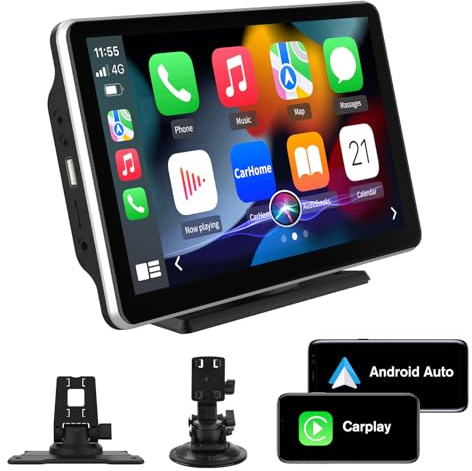 AWESAFE Pantalla 9” de CarPlay/Android Auto/Mirror Link Inalámbrico, Radio Portátil para Coche, Admite Bluetooth/Siri/USB/TF/AUX
