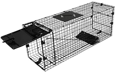 32 Folding Humane Animal TrapLive Animal Cage Trap, Raccoon Traps, Humane Cat Trap for Stray Cats, Raccoons, Squirrel, Skunk, Mole, Groundhog, Armadillo, Rabbit, Catch and Release 32x10x12