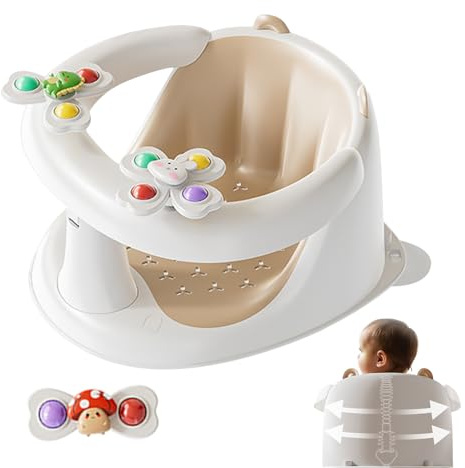 Siège de bain bébé antidérapant avec ventouses et jouets rotatifs, anneau de bain sécurisé pour enfant 1 à 3 ans, chaise pour, piscine, jardin