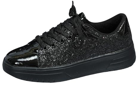 Paljettsneakers dam 39 röda, festliga vandringsskor glitter damskor glänsande platta skor luftkuddar sneakers fest utomhusskor stor storlek segelduk skor sport hall glitterskor, svart, 39 EU
