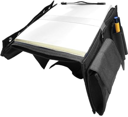 Planche à genoux de pilote - Tissu Oxford noir, 7 compartiments, sangle réglable, jambe de pilote d'avion de bureau portable, bloc-notes, support rigide | Tablette pratique pour organiser les