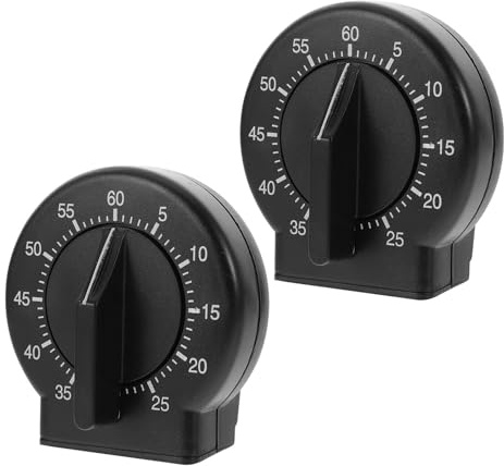 Amosfun Timer Meccanico da Cucina 2 Pezzi, Plastico Nero, Controllo Preciso, senza Batterie, per Cottura e Panificazione