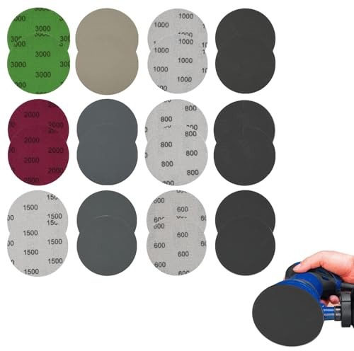 24 pezzi di carta vetrata 75 mm, dischi abrasivi asciutti bagnati, dischi abrasivi rotondi per bagnato, cuscinetti abrasivi rotondi senza foro, accessori per levigatrice orbitale per metallo, grana
