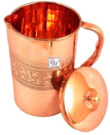 RASTOGI Kunsthandwerk reines Kupfer Designer Carving Krug Krug Aufbewahrung Trinkwasser Home Hotel Garten 1750 ml