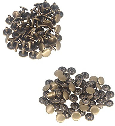 Trimming Shop Double Cap Rivets Leather Rivets Tubular Metal Studs for DIY Leathercrafts, Clothing Repair & Replacement, Handbag, Belts, 8mm x 7mm, Bronze, 100 Sets