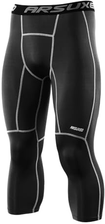 ARSUXEO 3/4 Collant de Compression Leggings de Course à Pied pour Hommes Pantalon Capri Sport Gym K75 Noir M