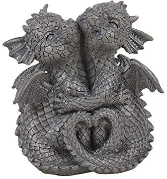 Pacific Giftware Gartenfigur - Drachen Liebespaar 12 cm - Gartendrache Paar kuschelnd Statue Deko
