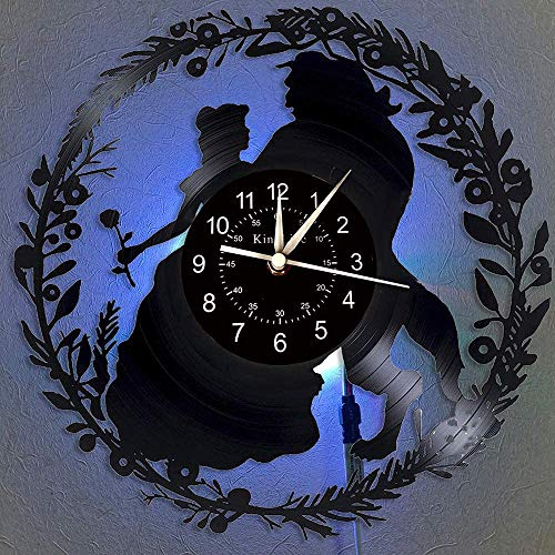 Smotly Horloge Murale Vinyle, la beauté et la bête décoration Murale 3D Grandes horloges, lumières LED colorées Cadeaux d'horloge de Mur à la Main,with Light