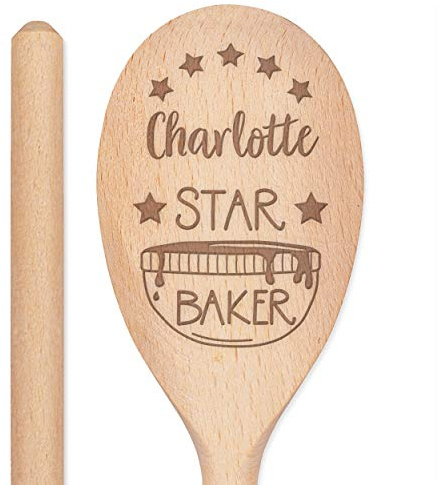 Personalised Custom Engraved Wooden Spoon Star Baker Any Name Text