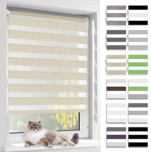BelleMax Doppelrollo Klemmfix ohne Bohren & mit Bohren, Natur 55x120cm(BxH), Duo Rollo, Sonnenschutz lichtdurchlässig Blickdicht, Klemmrollo Fensterrollo, Rollos für Fenster und Tür