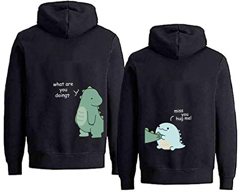 Tabiekacl Couple Sweat à Capuche Hoodie Sweatshirt Homme Femme Partenaire Hoodie Manche Longue 1 Pièce, Noir-Big Dinosaur, XL