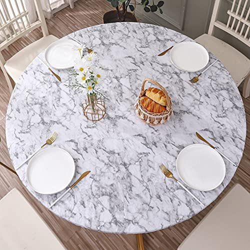Walrus Round Vinyl Fitted Tablecloth with Flannel Backing Elastic Edge Design Table Cover Waterproof Oil-Proof PVC Table Cloth Stain-Resistant Best for 37-44 Round
