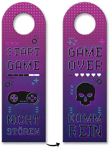 Start Game nicht stören oder Game Over komm rein Retro Türhänger für Zocker zweiseitiger Türanhänger mit Videospielmotiv lustige Geschenkidee für Computerspieler