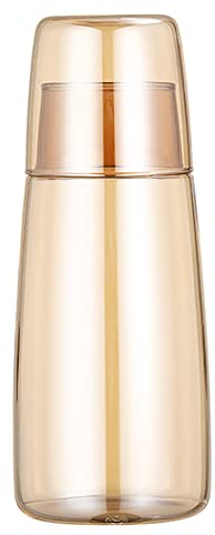 Bedside Table Water Carafe Set with cup Glass Night Cup, Mouthwash Bottle Carafe with Lid for Bedroom, Bathroom, Kitchen 25 oz/750 ml (Gold)