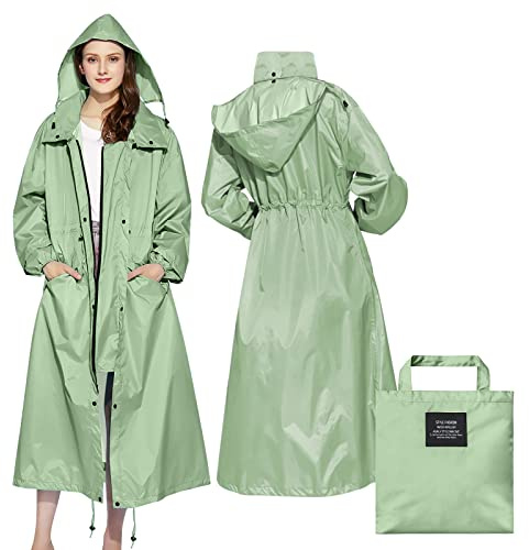 LAMA Chubasqueros para Mujer, Poncho Largo para Lluvia, Chubasquero Impermeable Reutilizable con Capucha con Mangas con Cordón para Adultos, Chubasquero (Verde)