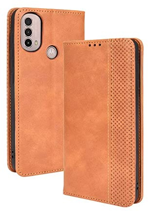 EASSGU Funda para Motorola Moto e20 / Moto e30 / Moto e40 (6.5 Inches) Carcasa con Interruptor Magnético de Cuero PU Flip Folio, [3 Ranuras para Tarjetas] [1 Wallet] Case - Marrón