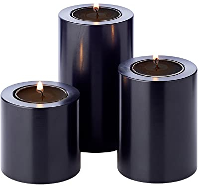 EDZARD 3er Set Teelichthalter Dauerkerze Cornelius Schwarz (Ø 6cm, Höhen 6, 8 und 10 cm) hitzebeständig bis 90 Grad