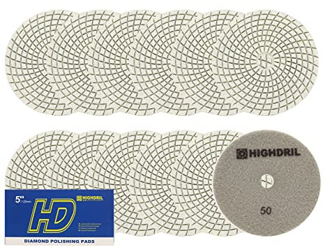 Nasse Diamant Polierscheibe - HIGHDRIL 12 Stück 125MM #50 diamant schleifpad für Granit, Marmor, Keramik, Kunststein Schleifblock auf Schleifer oder Polierer verwendet