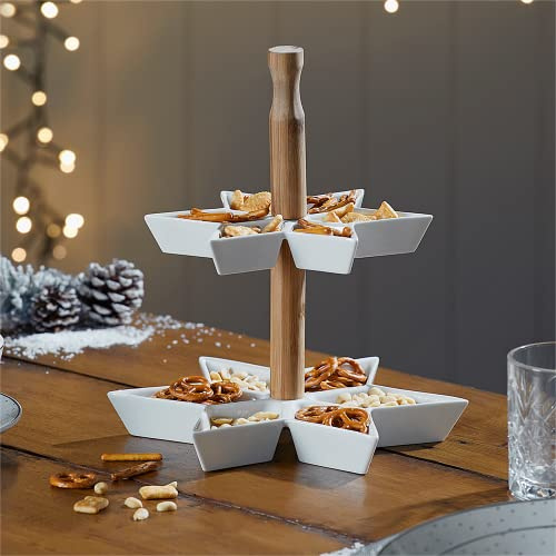 Swan household ® - Christmas Xmas Table Decoration 2 Tier Ceramic Star Shaped Nibbles Dish Serving Platter