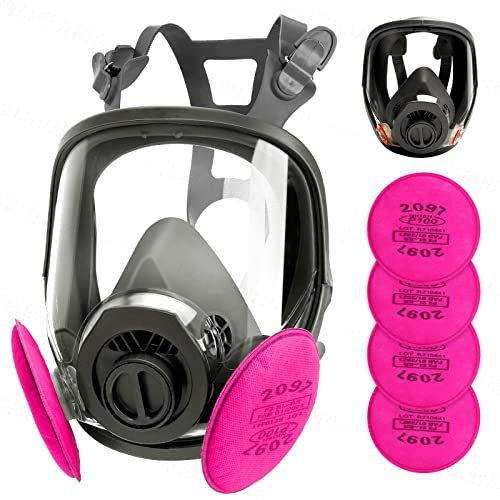 Wiederverwendbare Atemschutzmaske – Große Vollgesichts-Gasmaske mit 4 Stück 2097 Filtern gegen Gas/Staub/Chemikalien/organischer Dampf/Formaldehyd, perfekt zum Schweißen, Lackieren, Autospritzen,