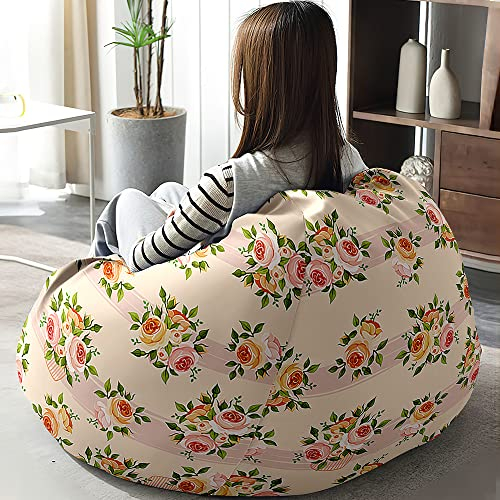 Highdi Sitzsack ohne Füllung für Erwachsene Teenager Aufbewahrung Stofftier Sofa Sack Kissen Sessel BeanBag Sitzsäcke für Outdoor & Indoor -3D Rose (L:90x110cm,Mehrfarbige Rose)