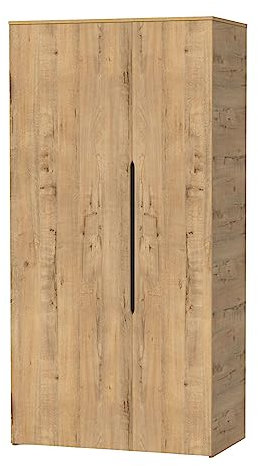 MUEBLES PITARCH | Armario Dormitorio Ropero 2 Puertas, 2 Barras y 4 Estantes Regulables, Roble Gold, 200x100x57cm (Alto x Ancho x Fondo), Mueble Recibidor Moderno, Modelo Noa