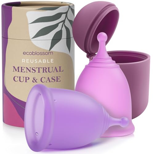 Ecoblossom Copas menstruales reutilizables a prueba de fugas - Silicona de grado médico, sostenibles, con estuche de almacenamiento. Paquete de 2 copas menstruales pequeñas, capacidad de 22 ml