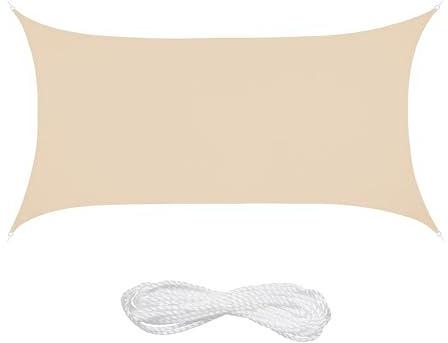 Relaxdays Sonnensegel, 2 x 4 m, wasserabweisend, Polyester, Spannseile, Segeltuch rechteckig, Garten, Balkon, beige