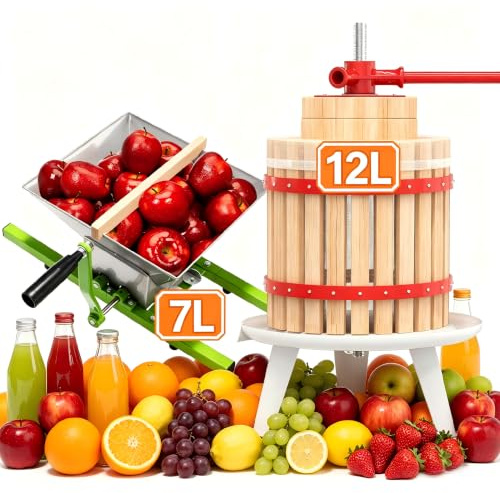 Suusolny 12L DIY Obstpresse + 7 L Obstmühle Fruchtpresse Saftpresse Weinpresse Beerenmühle Traubenmühle Mechanische Maischepresse Obsthäcksler Apfelpresse