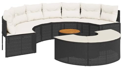 vidaXL Loungegrupp för trädgården 3 delar svart konstrotting, trädgårdsloungeset, trädgårdsloungeset, halvrund soffa, utomhussoffset