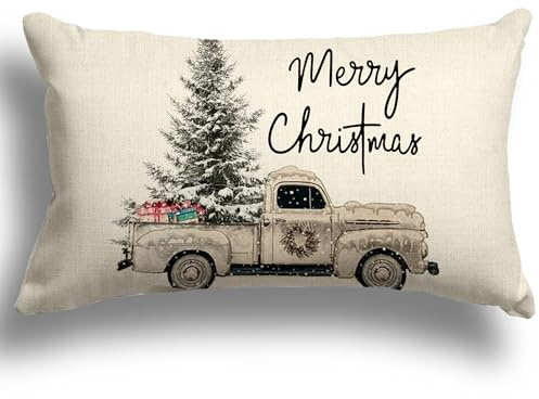 ZWJD Kissenbezug Weihnachten 30x50 1er Set Leinen Kissenbezüge Weihnachtskissen Christmas Dekokissen Kissenhüllen für Deko Weihnachten Sofa Schlafzimmer Couch Kissenbezug 30x50 cm A281