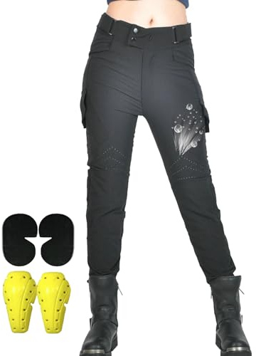 SHUOJIA Motorradhose Damen, Damenjeans Atmungsaktiv Verstellbar Motorrad Hose Motorradrüstung Schutzauskleidung Motorcycle Biker pants 4 X Schutz Ausrüstung (Black-B,XXL)