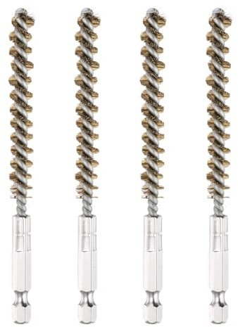 PATIKIL 8mm Dia Bore Brush, 4Pcs Brass Twisted Wire Cleaning Brush Pipe Cleaner with 1/4 Inch Hex Shank for Tubes, Ports, Bearings, Drill Driver, Brass Tone