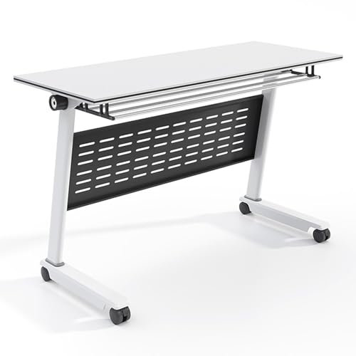 Zusammenklappbarer Konferenztisch mit feststellbaren Rollen, rechteckiger Trainingstisch auf Rollen, einfache Montage, mobiler Besprechungstisch für Büro, 140 x 59,9 x 74,9 cm