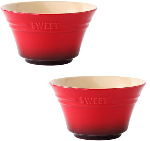 Dowbom stort frukostskålset, 400 ml, soppskålar, mikrovågsugn, risskålar, keramiska frukostskålar (röd, 2 stycken)
