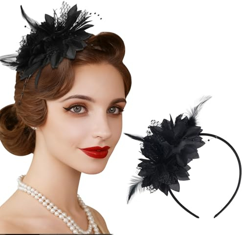 KYOEOE Vintage Haarreif Fascinator Damen - 1920er Kopfschmuck Karneval mit Federn Mexikanische Blume Haarreifen für Fasching Party 20 jahre Accessoires Great Gatsby Cosplay Cocktail Hochzeit