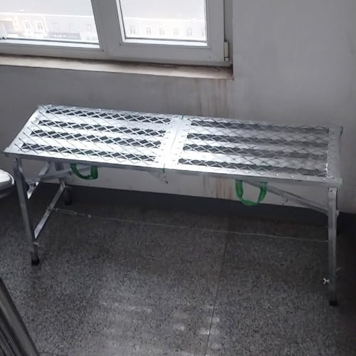 Adjustable Height Carbon Steel Scaffold Work Platform Ladder for Carpenters and Builders Portable and Stable Scaffolding with Foldable Legs (55 1/8 x 15 3/4)
