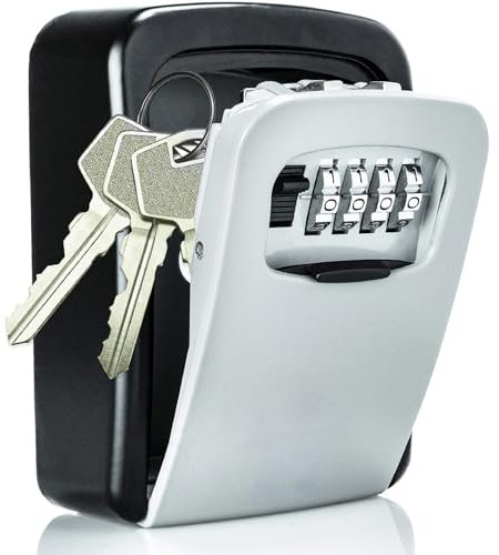 CROING Key Safe Wall Mounted,Key Lock Box with Combination Lock, 4-Digit Code, Black and Grey