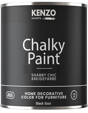 Contura KenzoPaints Kreidefarbe Möbel Farbe 750ml. Trend Farbtöne 2025 Möbellack Holz- Lack Shabby Chic Matt (Black Soul Schwarz, 750ml.)