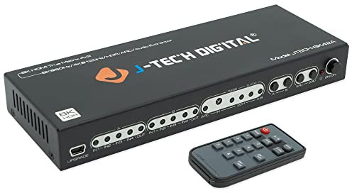 8K 4x2 HDMI Matrix Switch with Audio Extractor | 8K@60Hz, 4K@120Hz HDR, ARC Support, Optical & RCA Audio Outputs, IR Remote for Xbox, PS5, Blu-ray - J-Tech Digital [Model: JTECH-8K42A]