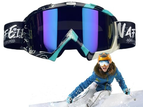 Pcingsia Lunettes de ski pour homme et femme – Masque de neige absorbant les rayons UV – Lunettes de ski coupe-vent pour un ajustement confortable