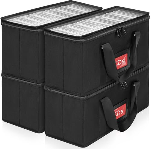 IPEB CD Aufbewahrungshülle, DVD-Aufbewahrungsbox, CD/DVD-Aufbewahrungstasche mit Tragegriff, CD-/DVD-Tasche mit transparentem Deckel (Schwarze CD Case, 4-Pack)