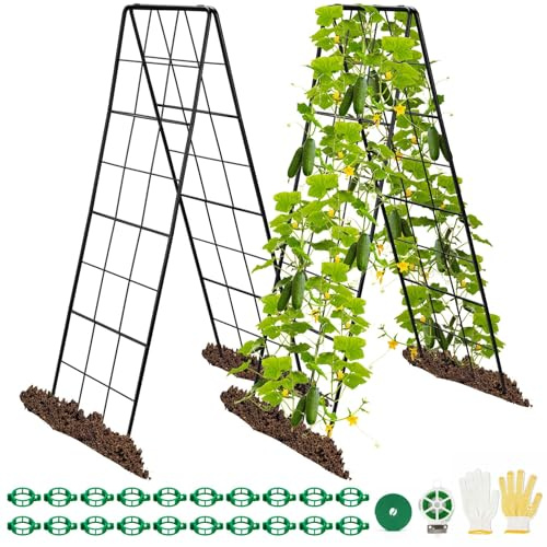 2 Pack 50 Tall A Frame Trellis for Climbing Plants Outdoor (50 X 17) – Heavy Duty Garden Adjustable Trellis, Metal Trellis for Cucumbers, Beans, Tomatoes, Grapes, and Vining Vegetables