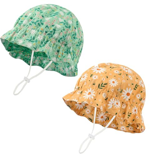 LACOFIA Baby Baby Solhatt Sommar Bomull Solskydd Keps Justerbar Hav Strand Pool Keps 0-12 Månader, Grön+Gul, 0-12 mesi