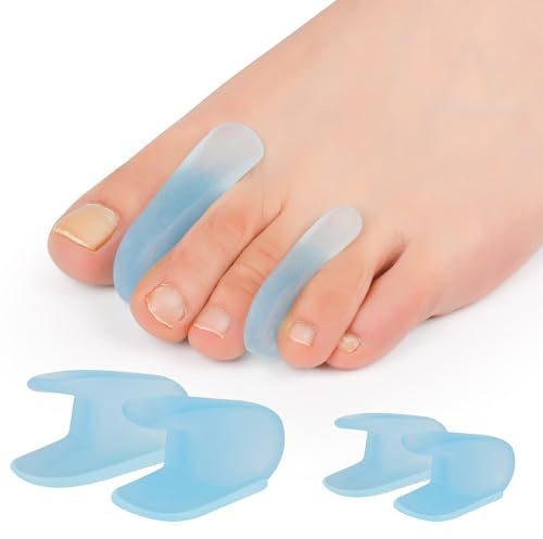 DYKOOK Toe Separators 8PCS Soft Flared Gel Toe Spreader Silicone Toe Spacers for Overlapping Toes - Bunion Corrector Toe Splint Helps with Pain Relief - Restoring Toe for Men and Women-(4S+4L) (Blue)